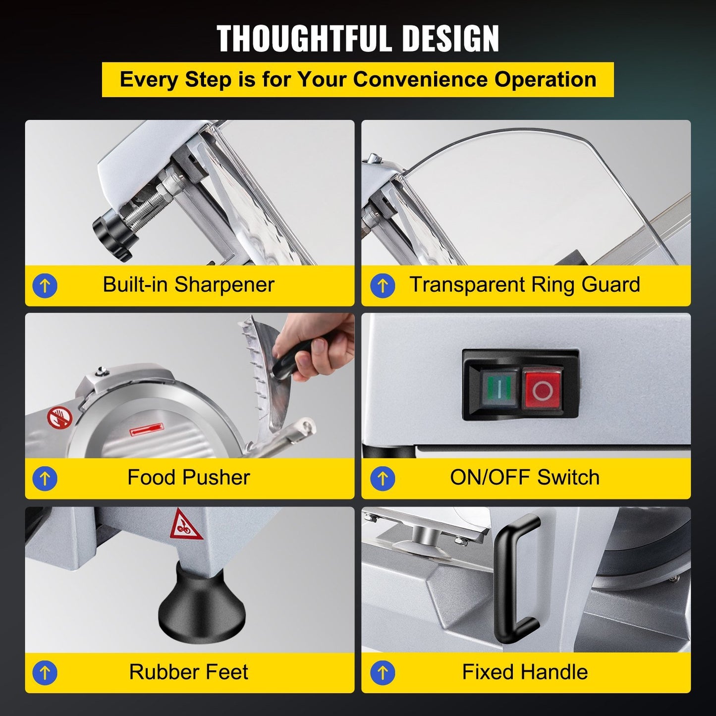 "VEVOR Commercial Meat Slicer: 240W Electric Deli Food Slicer with 10-Inch Carbon Steel Blade, 350-400RPM, and Adjustable Thickness (0 - 0.47 Inch) for Versatile Use in Commercial and Home Kitchens"