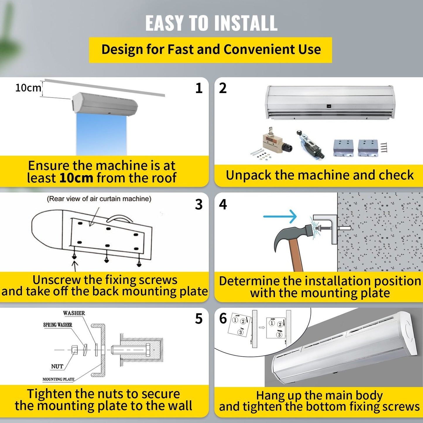 "VEVOR 59" Commercial Indoor Air Curtain: UL & CE Certified, 2 Speeds, 1113 CFM Air Volume, with Easy-Install Micro Switches, 110V Unheated"