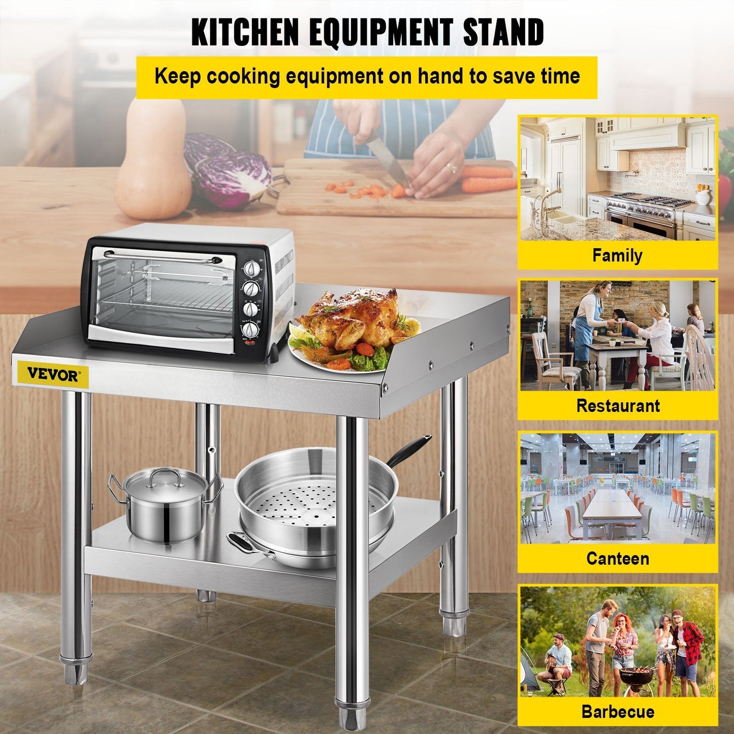 "VEVOR's 24x24x24 Inch Stainless Steel Grill Stand: Versatile Equipment Table with Adjustable Undershelf for Home, Hotel, and Restaurant Kitchens"