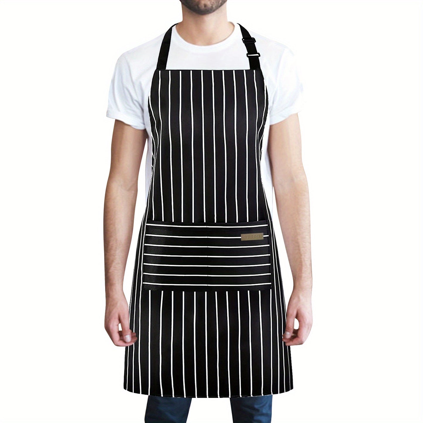 "Unisex Black Apron - Single Piece, Adjustable Bib Design with 2 Pockets, Ideal for Cooking, Baking, Gardening, Restaurant, BBQ - Cotton Linen Chef's Apron for Men and Women"