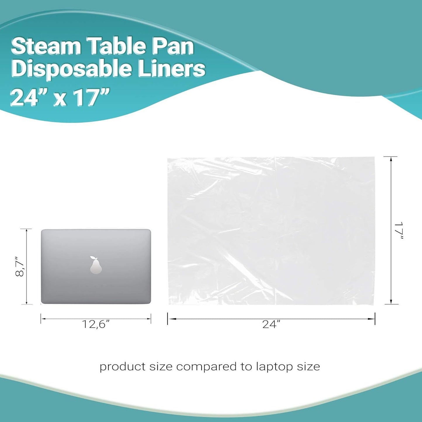 "Pack of 250 Disposable Polyethylene Steam Table Pan Liners with Twist Tie - 24x17 Inches for 1/2 Size Pans: The Ideal Solution for Caterers, Cafeterias, and Restaurants"