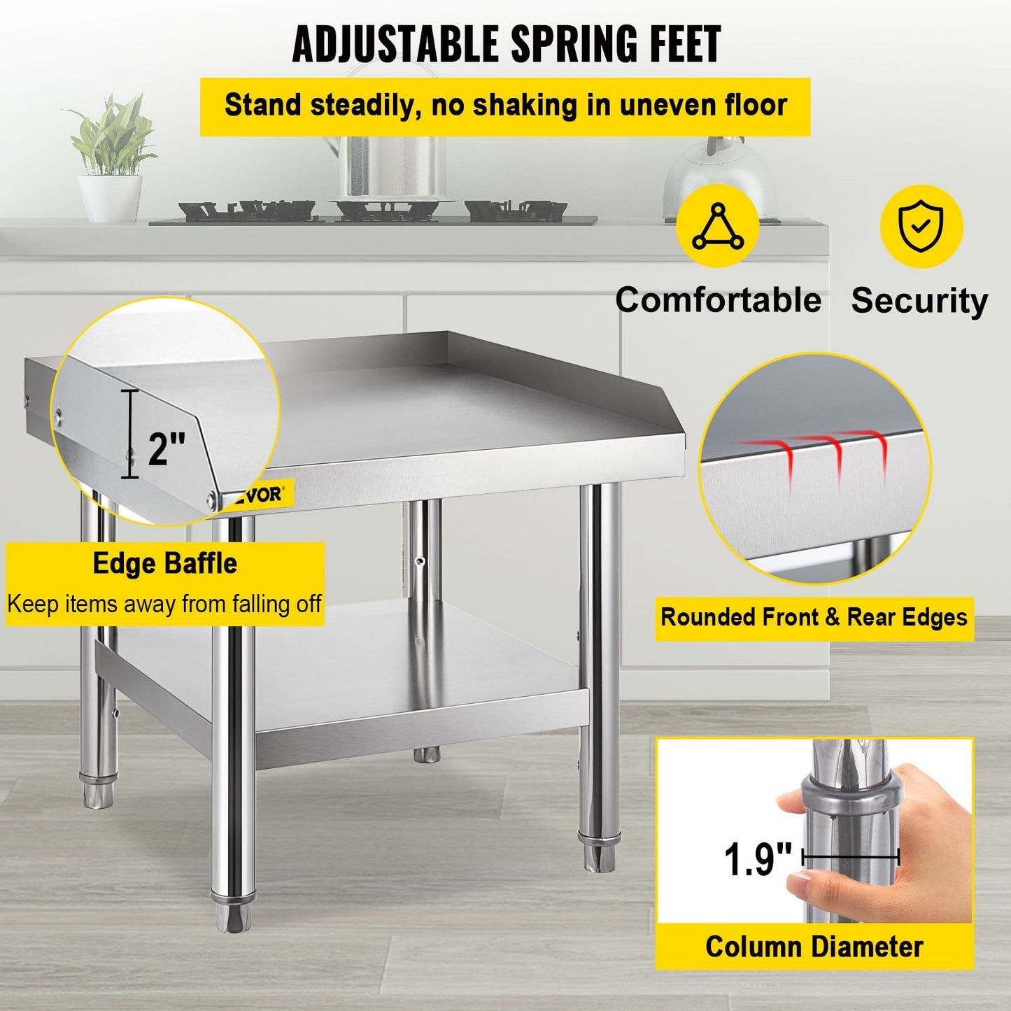 "VEVOR's 24x24x24 Inch Stainless Steel Grill Stand: Versatile Equipment Table with Adjustable Undershelf for Home, Hotel, and Restaurant Kitchens"