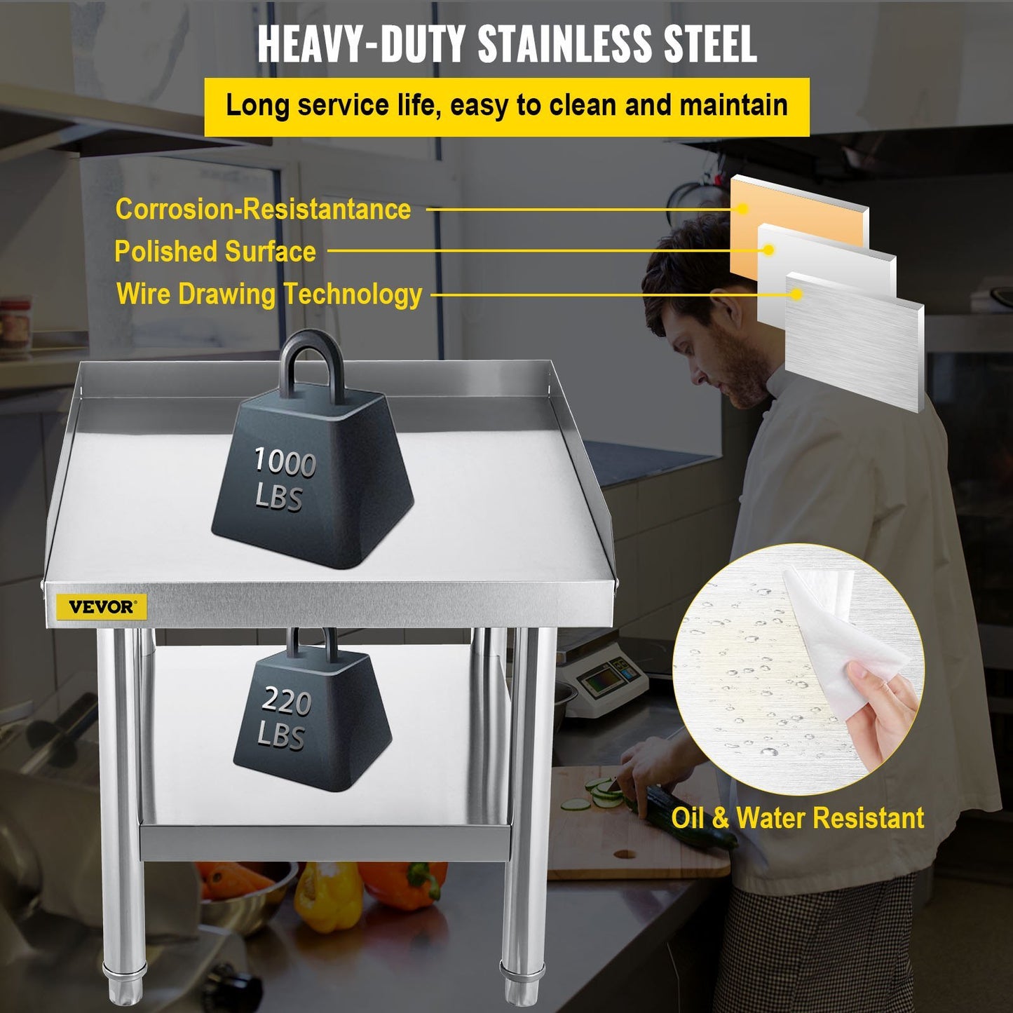 "VEVOR's 24x24x24 Inch Stainless Steel Grill Stand: Versatile Equipment Table with Adjustable Undershelf for Home, Hotel, and Restaurant Kitchens"