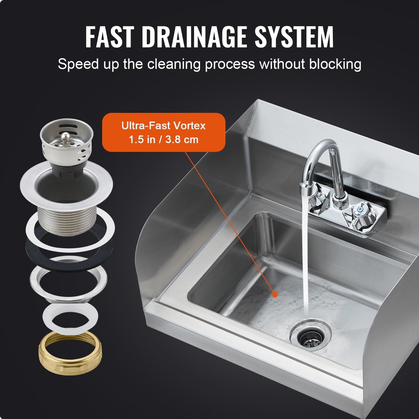 VEVOR Commercial Hand Sink with Faucet and Side Splash, NSF Stainless Steel Sink for Washing, Small Hand Washing Sink, Wall Mount Hand Basin for Restaurant, Kitchen, Bar, Garage and Home