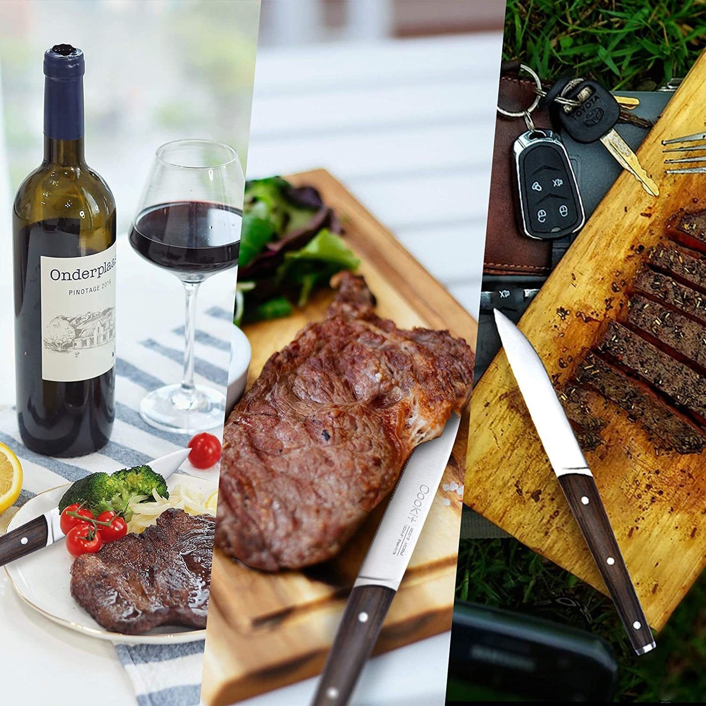 Steak Knife - 6pc Set, Serrated Stainless-Steel Utility with Wooden Handle for Home or Restaurant.