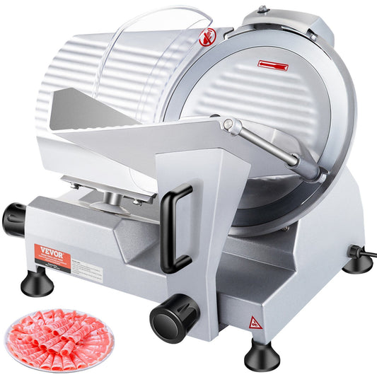 "VEVOR Commercial Meat Slicer: 240W Electric Deli Food Slicer with 10-Inch Carbon Steel Blade, 350-400RPM, and Adjustable Thickness (0 - 0.47 Inch) for Versatile Use in Commercial and Home Kitchens"
