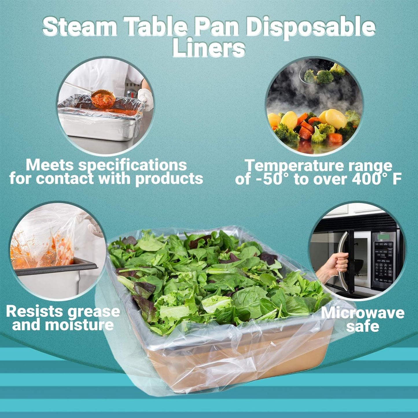 "Pack of 250 Disposable Polyethylene Steam Table Pan Liners with Twist Tie - 24x17 Inches for 1/2 Size Pans: The Ideal Solution for Caterers, Cafeterias, and Restaurants"